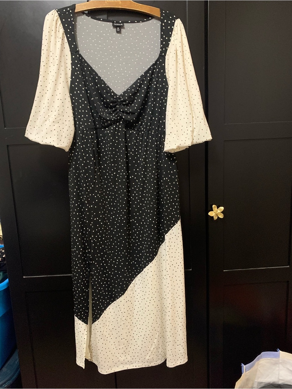 torrid Black White Polka Dot Midi Dress Puff Sleeves 14-16 plus size soft comfy